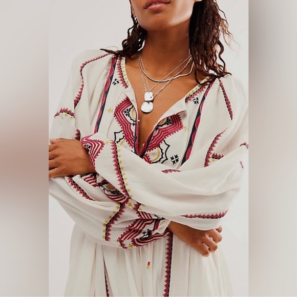 Free People Sweet Escape Embroidered Midi Western Boho Peasant Dress Relaxed NWT - Picture 5 of 13